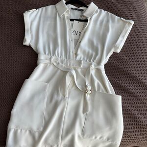 Zara White Belted Dress